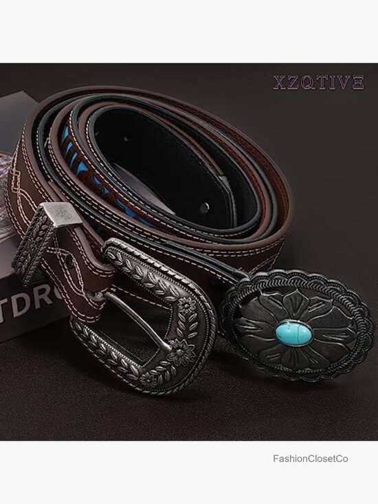 Genuine Leather Belt Vintage Engraved Tooled Leather Belt Cowboy Cowgirl main image 5